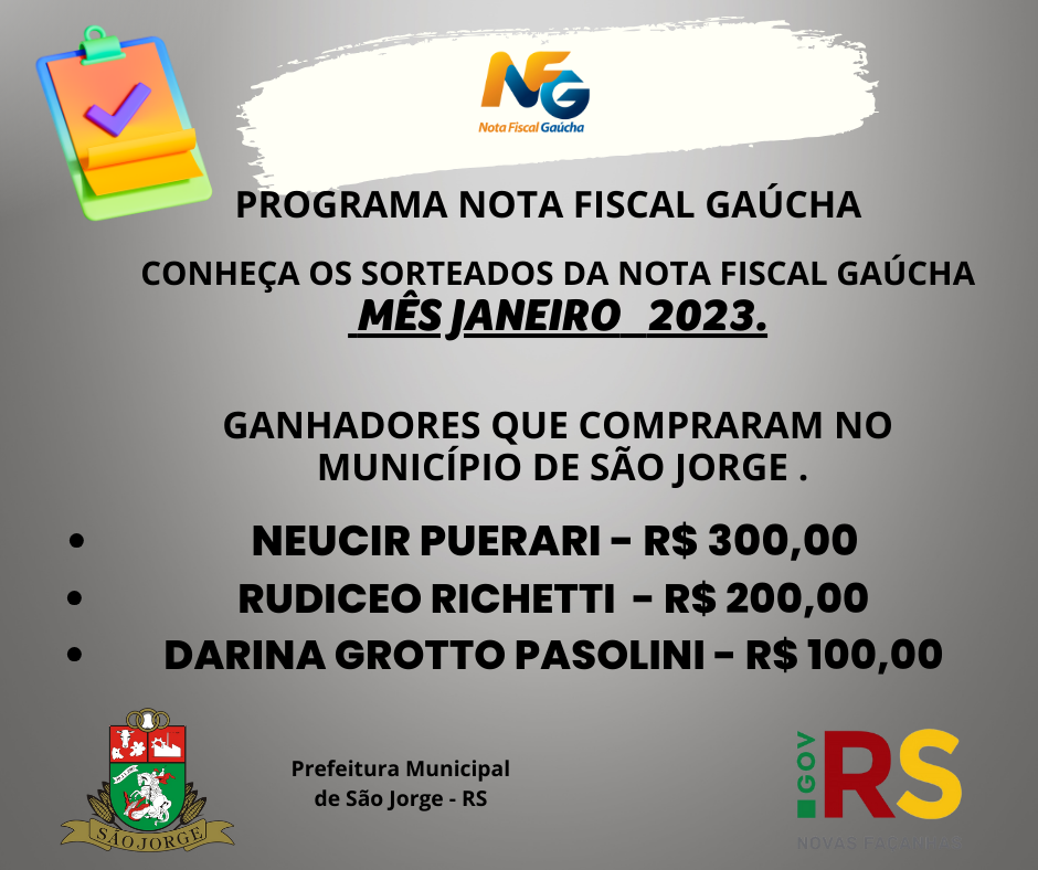Ganhadores de Janeiro da Nota Fiscal Gaúcha 